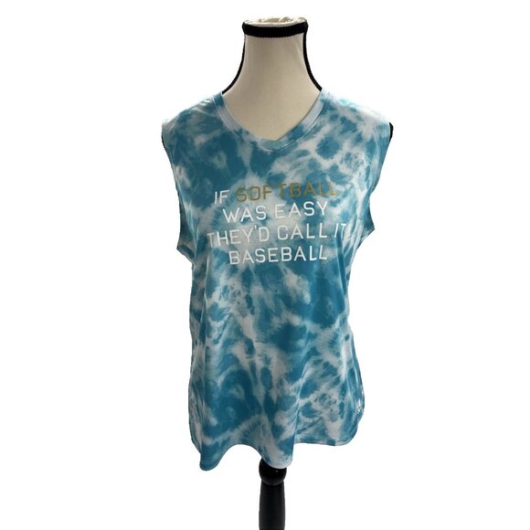 Adidas Womens Size L Blue Tie Dye Sleeveless Tank Top Softball Graphic Tee - Picture 1 of 7